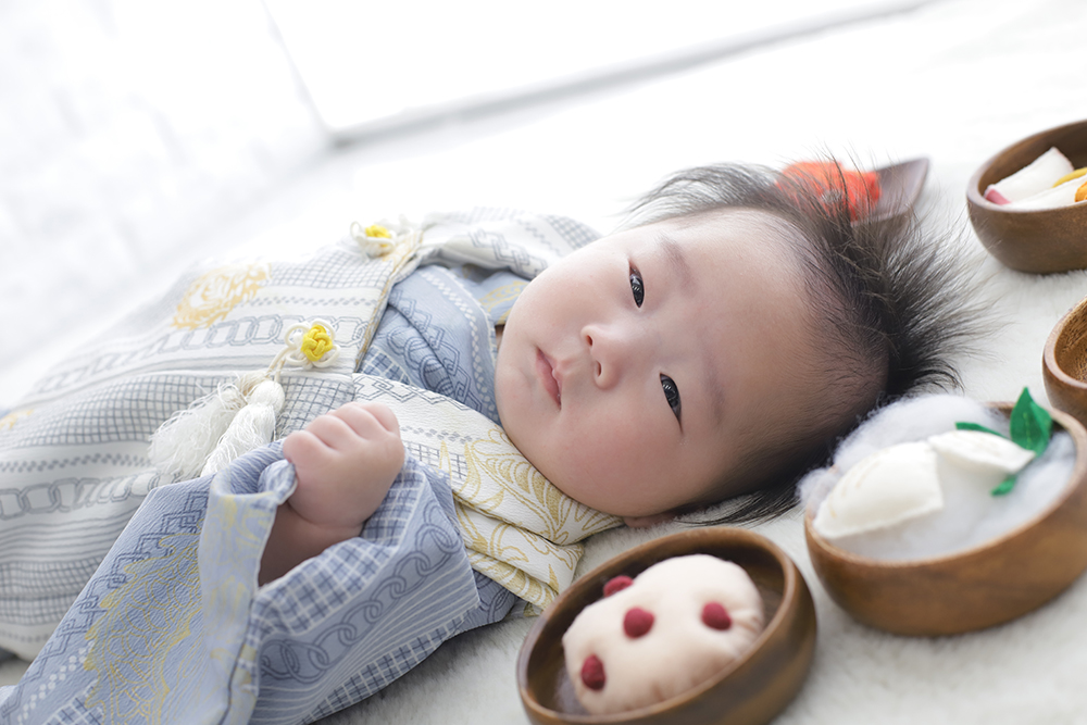 100日祝い・お食い初め写真撮影・ぬいぐるみフォト・奈良市・生駒市・精華町_フォトスタジオワタナベ押熊店
